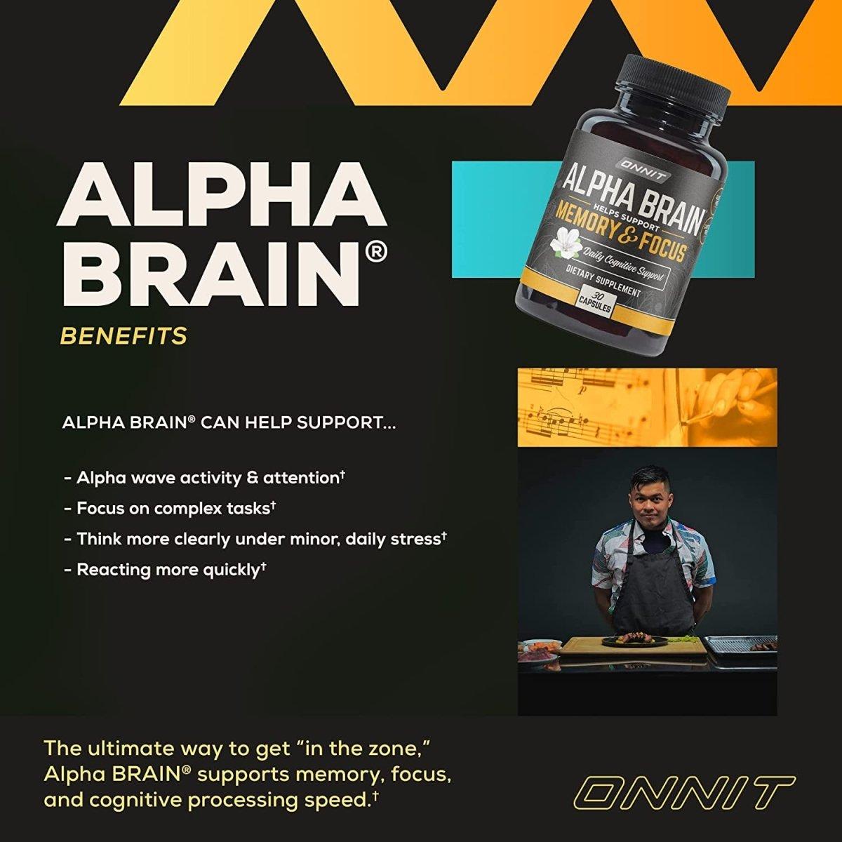 Onnit Alpha Brain Premium Nootropic Brain Supplement, 30 Count, for Men & Women - Caffeine-Free Focus Capsules for Concentration, Brain Booster& Memory Support - Cat'S Claw, Bacopa, Oat Straw - Glam Global UK