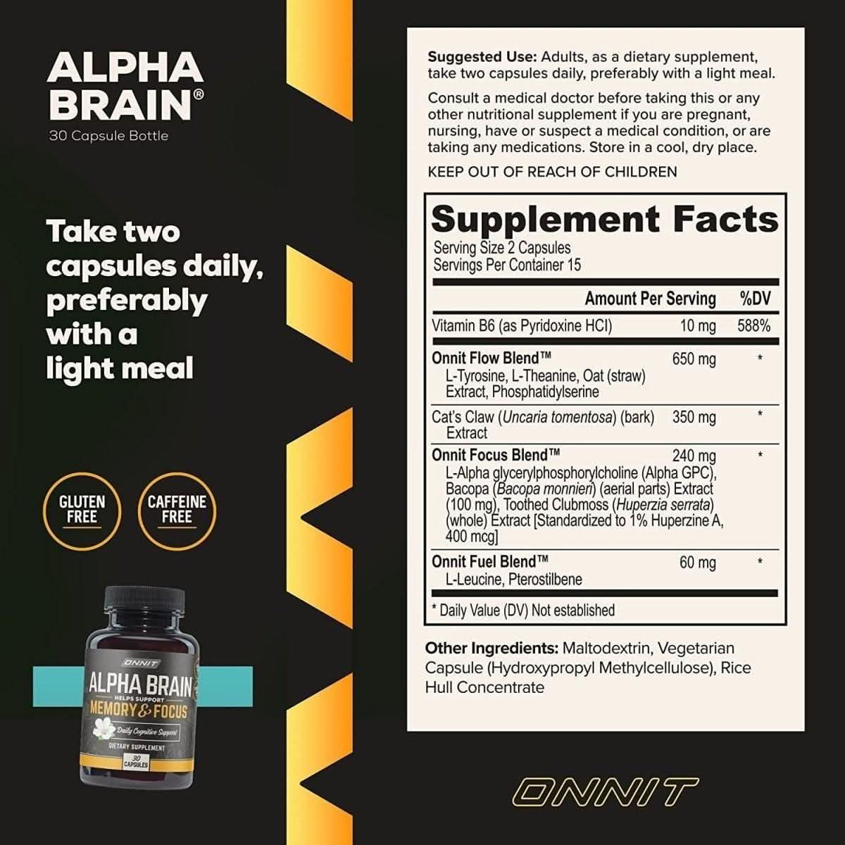 Onnit Alpha Brain Memory & Focus - 30 Count | Nootropic Supplement for Enhanced Cognitive Function