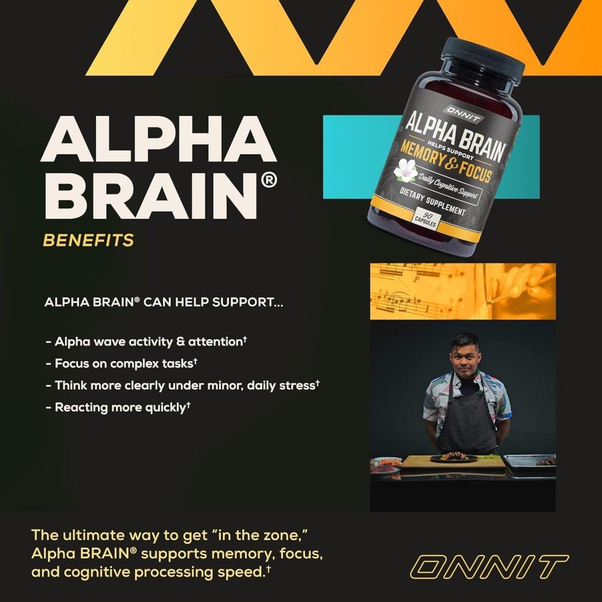 Onnit Alpha Brain Premium Nootropic Supplement, 90 Count, for Men & Women - Caffeine-Free Focus Capsules for Concentration, Brain & Memory Support - Brain Booster Cat'S Claw, Bacopa, Oat Straw - Glam Global UK