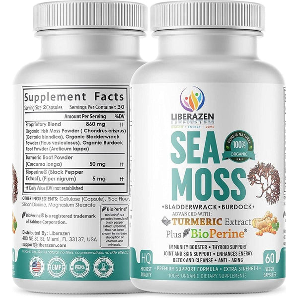 Liberazen Wildcrafted Organic Irish Sea Moss Pills - 60 Capsules - Glam Global UKLiberazen