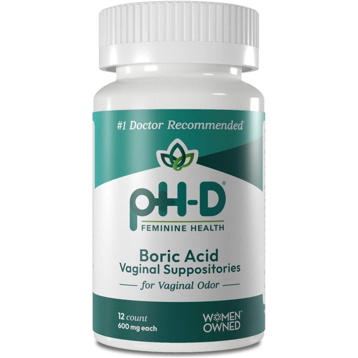 Ph-D Feminine Health - 600 Mg Boric Acid Suppositories for Vaginal Odor Use - Glam Global UK