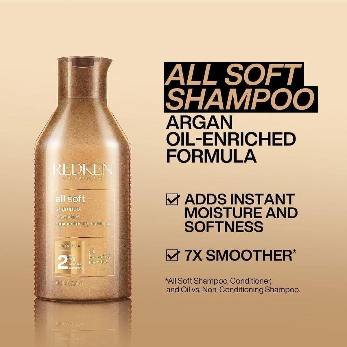 REDKEN All Soft Shampoo – For Dry, Brittle Hair With Argan Oil, Adds Intense Softness & Shine