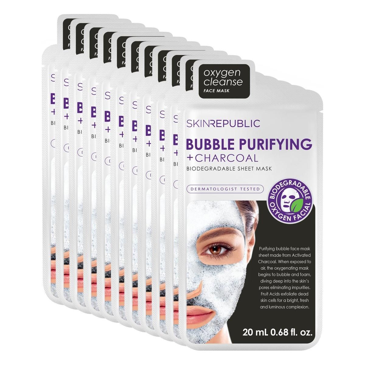 Skin Republic Bubble Purifying + Charcoal Face Sheet Mask (Pack Of 10) - Glam Global UK