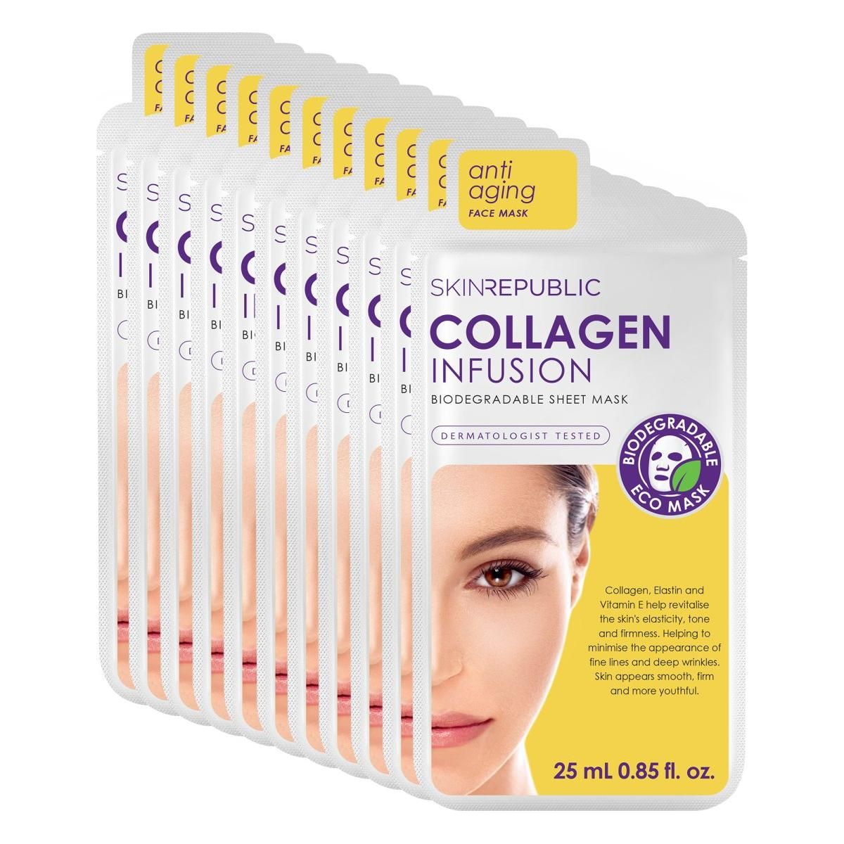 Skin Republic Collagen Infusion Face Sheet Mask (Pack Of 10) - Glam Global UK