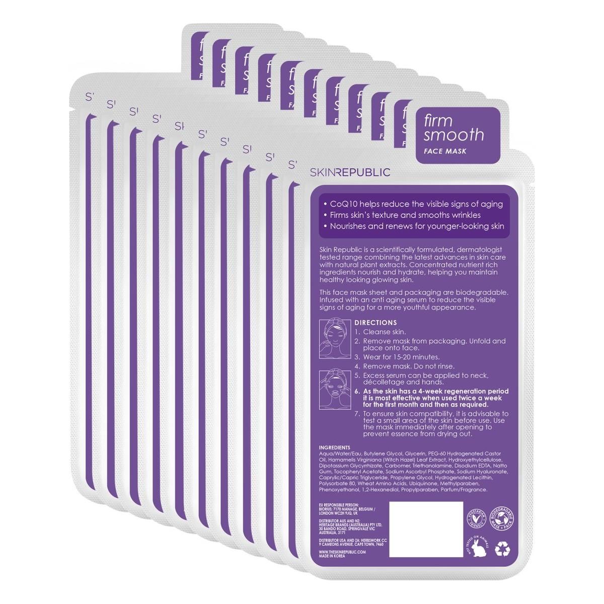 Skin Republic CoQ10 Anti-Wrinkle Effect Face Sheet Mask (Pack Of 10) - Glam Global UK