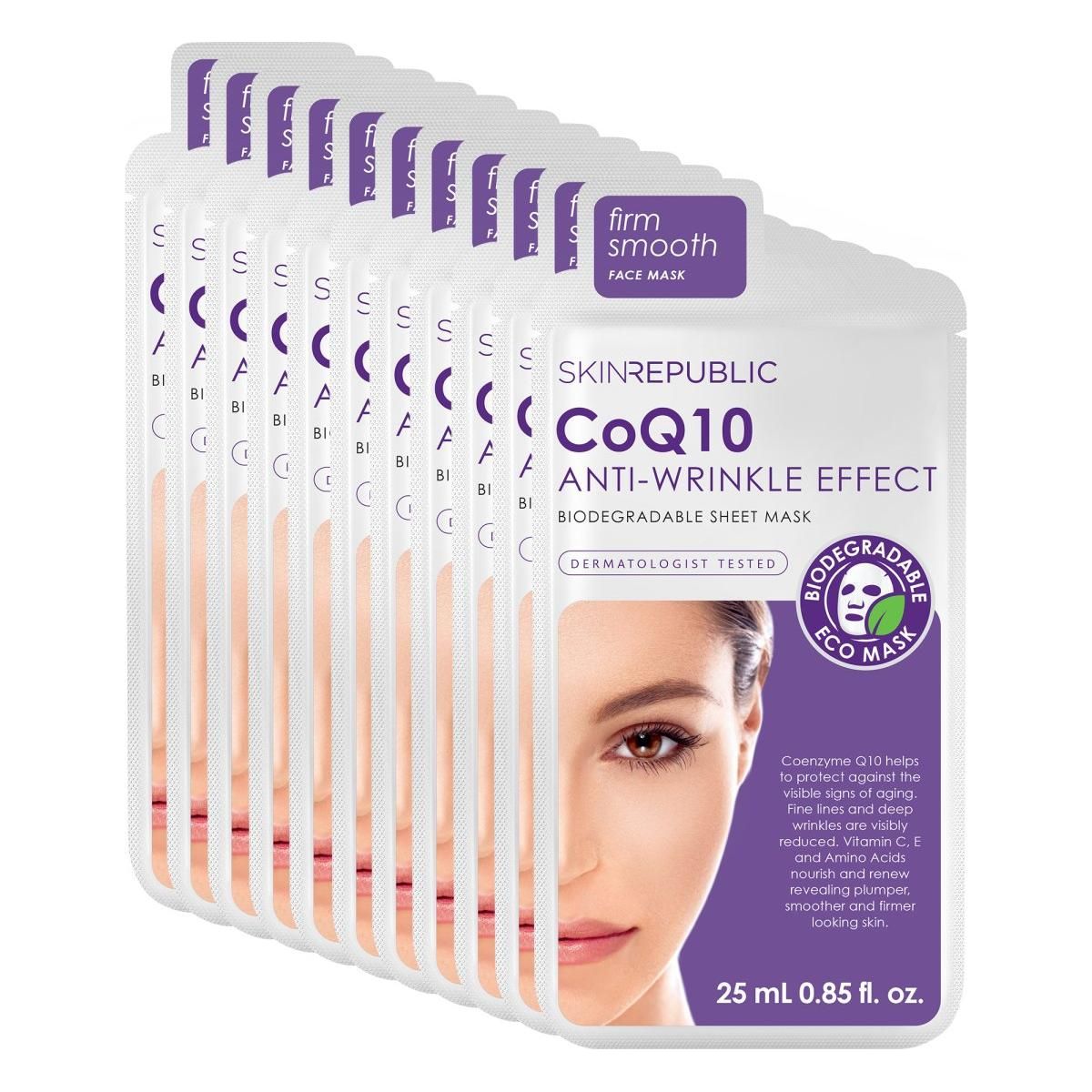 Skin Republic CoQ10 Anti-Wrinkle Effect Face Sheet Mask (Pack Of 10) - Glam Global UK