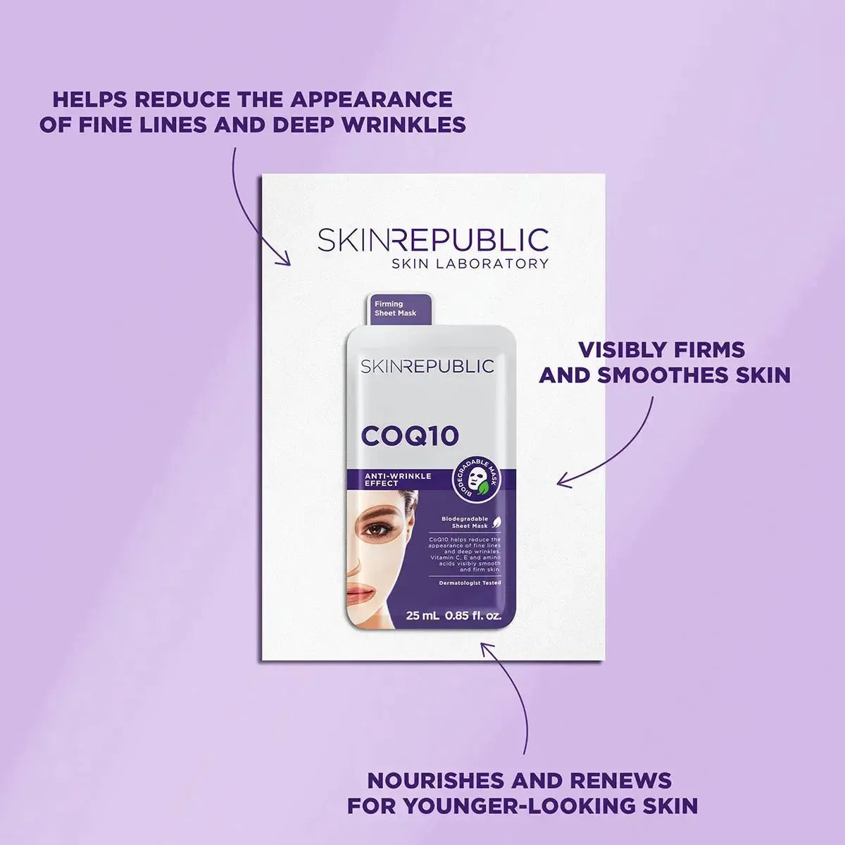 Skin Republic CoQ10 Anti-Wrinkle Effect Face Sheet Mask (Pack Of 10) - Glam Global UK