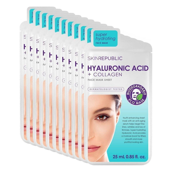 Skin Republic Hyaluronic Acid + Collagen Face Sheet Mask (Pack Of 10) - Glam Global UKSkin Republic
