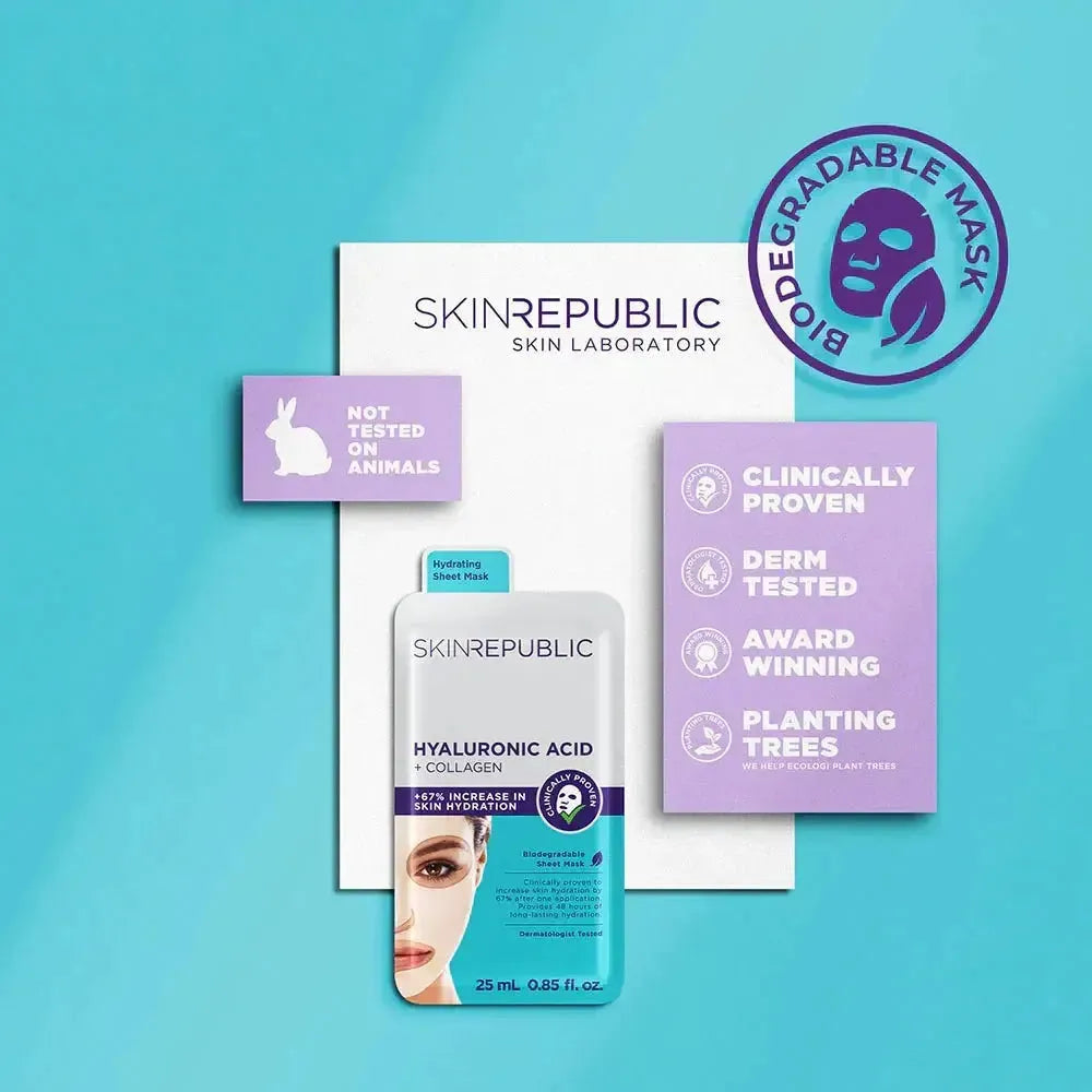 Skin Republic Hyaluronic Acid + Collagen Face Sheet Mask (Pack Of 10) - Glam Global UK