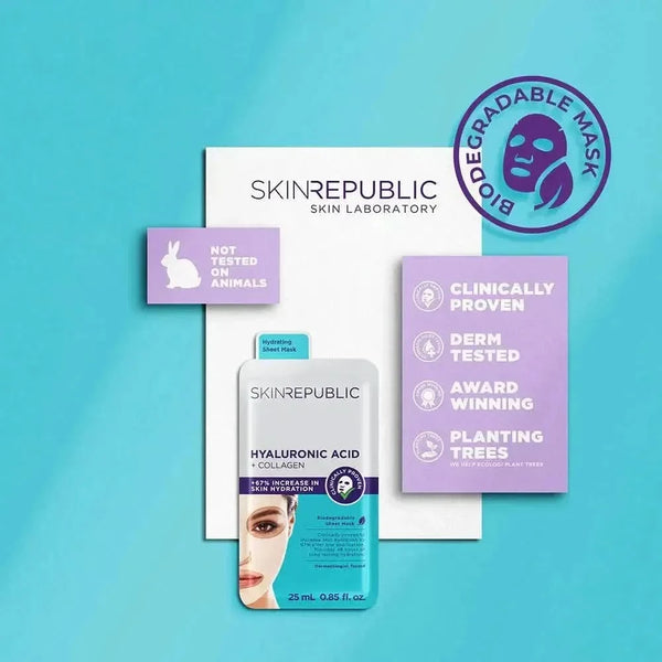 Skin Republic Hyaluronic Acid + Collagen Face Sheet Mask (Pack Of 10) - Glam Global UKSkin Republic
