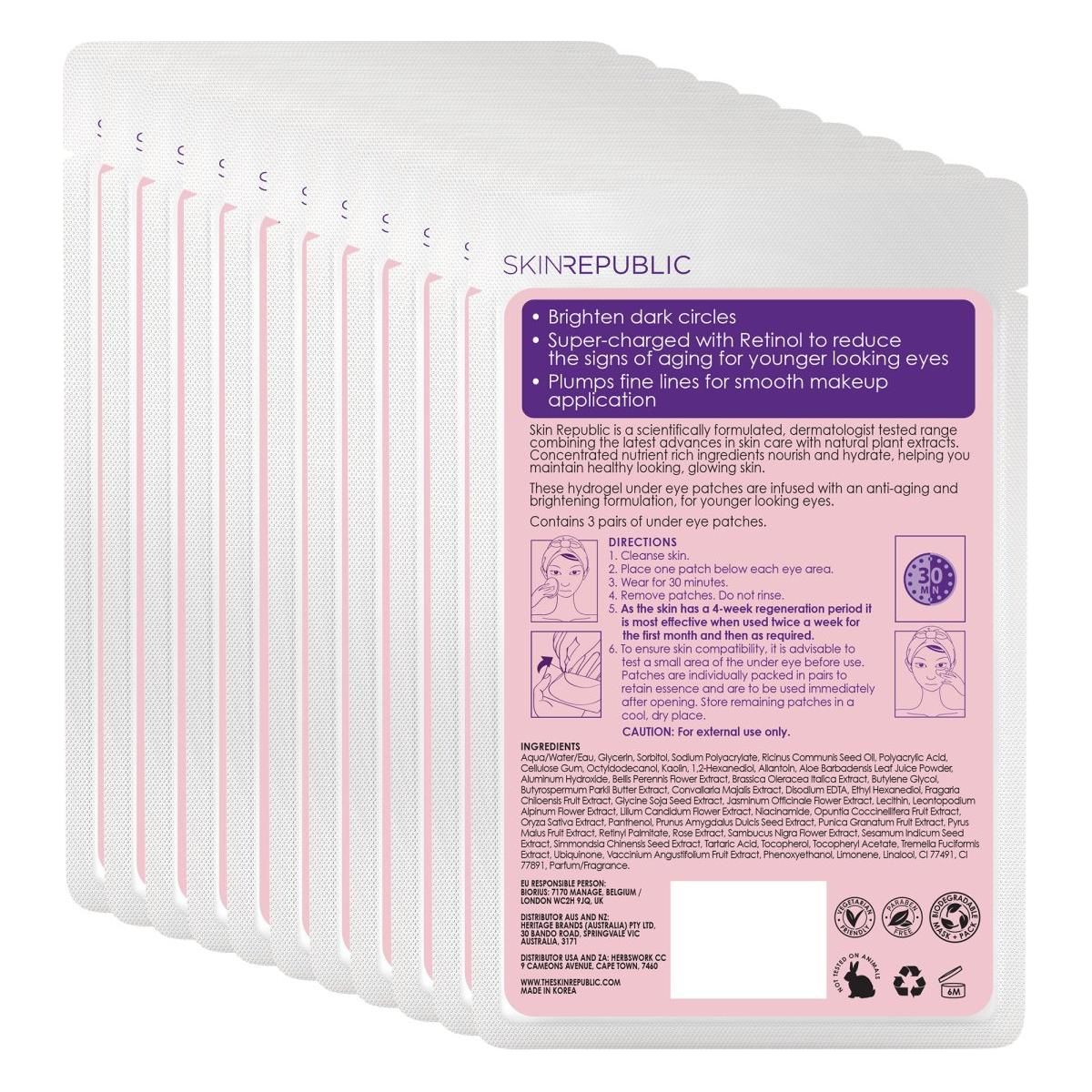 Skin Republic Retinol Hydrogel Under Eye Patches (Pack Of 10) - Glam Global UK