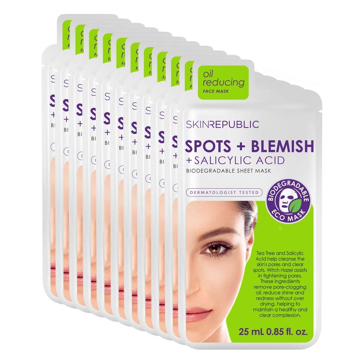 Skin Republic Spots + Blemish Face Sheet Mask (Pack Of 10) - Glam Global UK