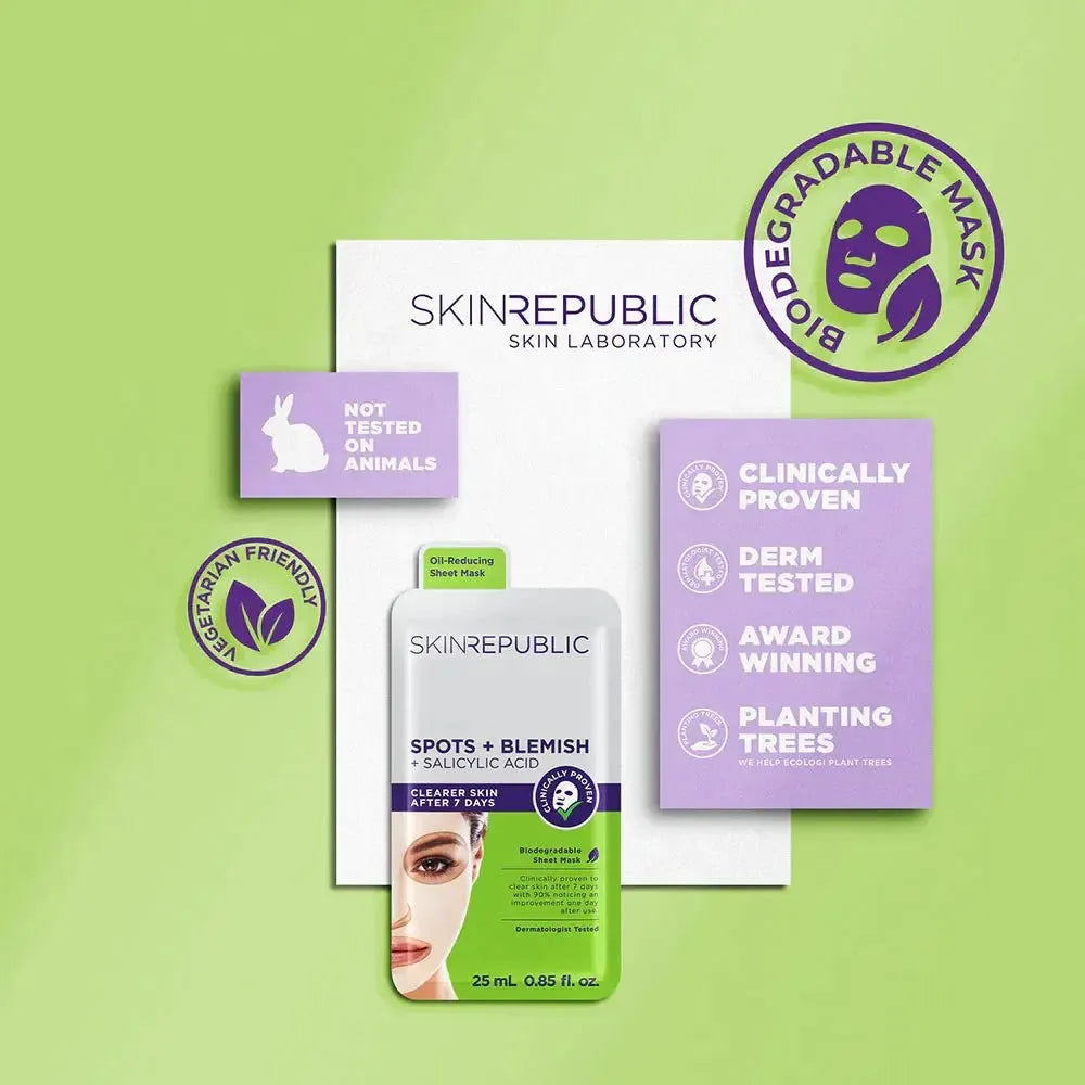 Skin Republic Spots + Blemish Face Sheet Mask (Pack Of 10) - Glam Global UK