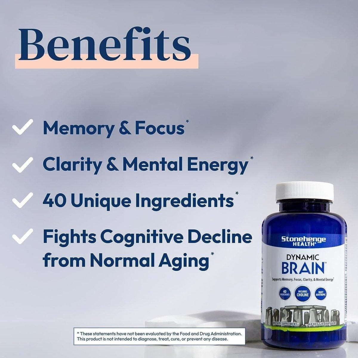 Stonehenge Health Dynamic Brain – Memory, Focus, & Clarity - 60 Capsules - Glam Global UK