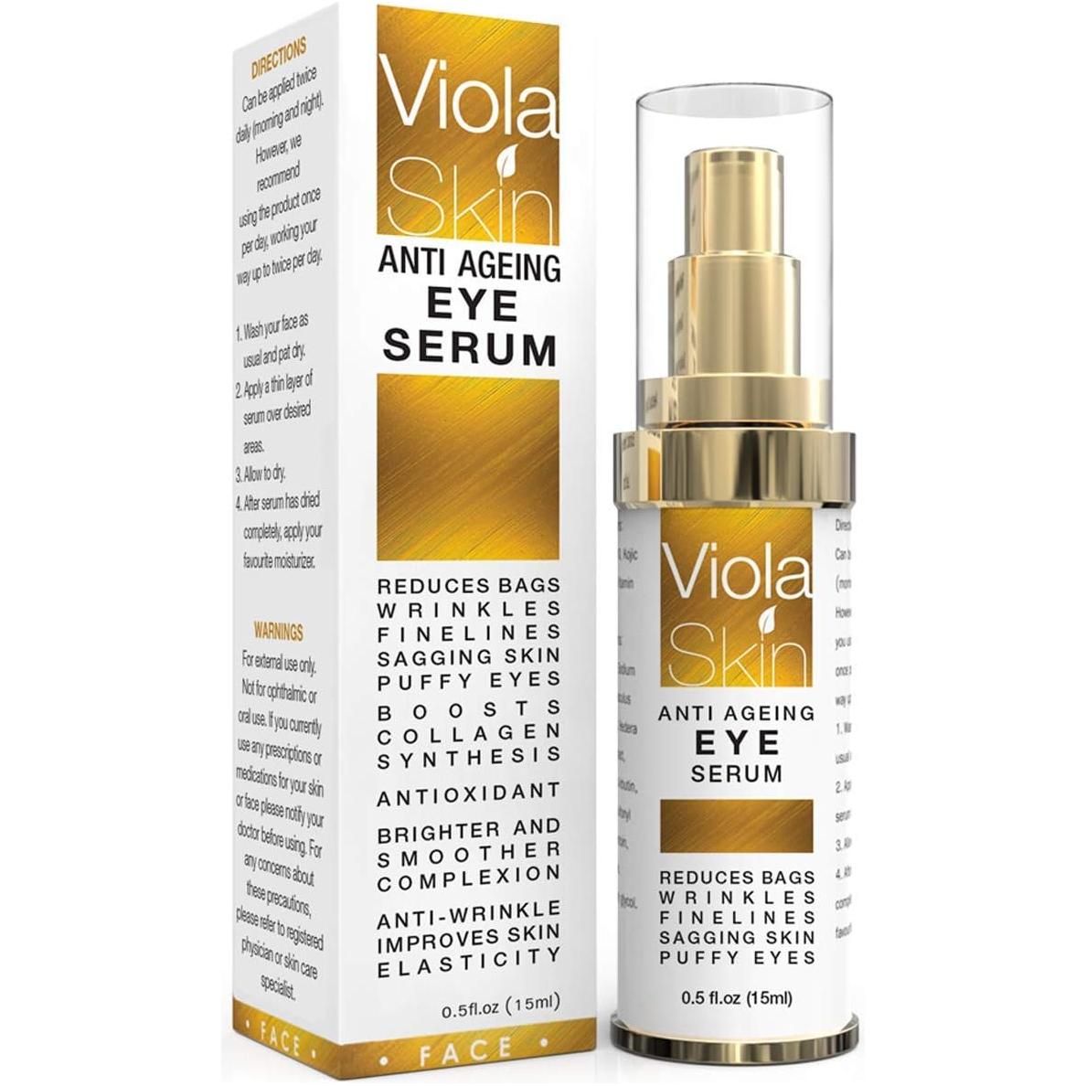 Viola 𝗣𝗥𝗘𝗠𝗜𝗨𝗠 Anti Ageing Eye Serum with Q10 & Matrixyl 3000. - 30ml - Glam Global UK