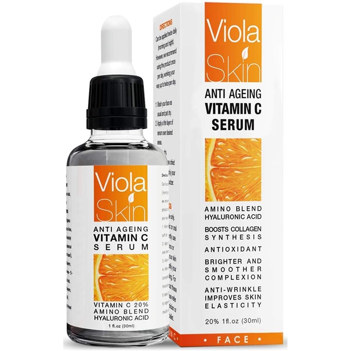 Viola 𝗣𝗥𝗘𝗠𝗜𝗨𝗠 Vitamin C Serum For Face with Hyaluronic Acid Serum - 30ml - Glam Global UK