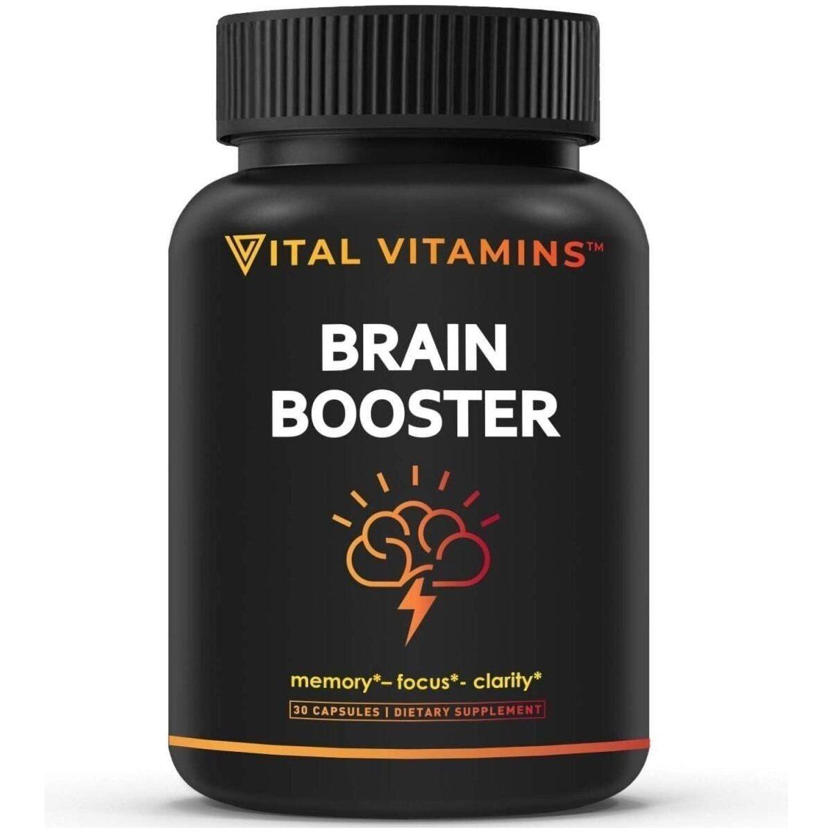 Vital Vitamins Brain Supplements for Memory and Focus - Nootropic Brain Support - Memory, Clarity, Focus, Energy - Vitamin B12, Gingko Biloba, DMAE - Glam Global UK